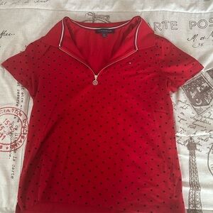 Tommy Hilfiger Red and Black Polka Dot Short Sleeve Top
